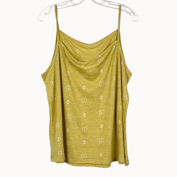 Sonoma Womens Tank Top Mustard Yellow White Print XXL Linen Blend NWT - Picture 3 of 12